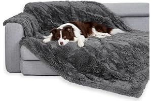 gogobunny Waterproof Plush Long Faux Fur Pet Throw Blanket Ultra Soft Fluffy Bed Couch Cover Washable - Premium Flannel Calming Blankets for Dog Puppy Cat (33x77 Inch (Pack of 1), Grey)