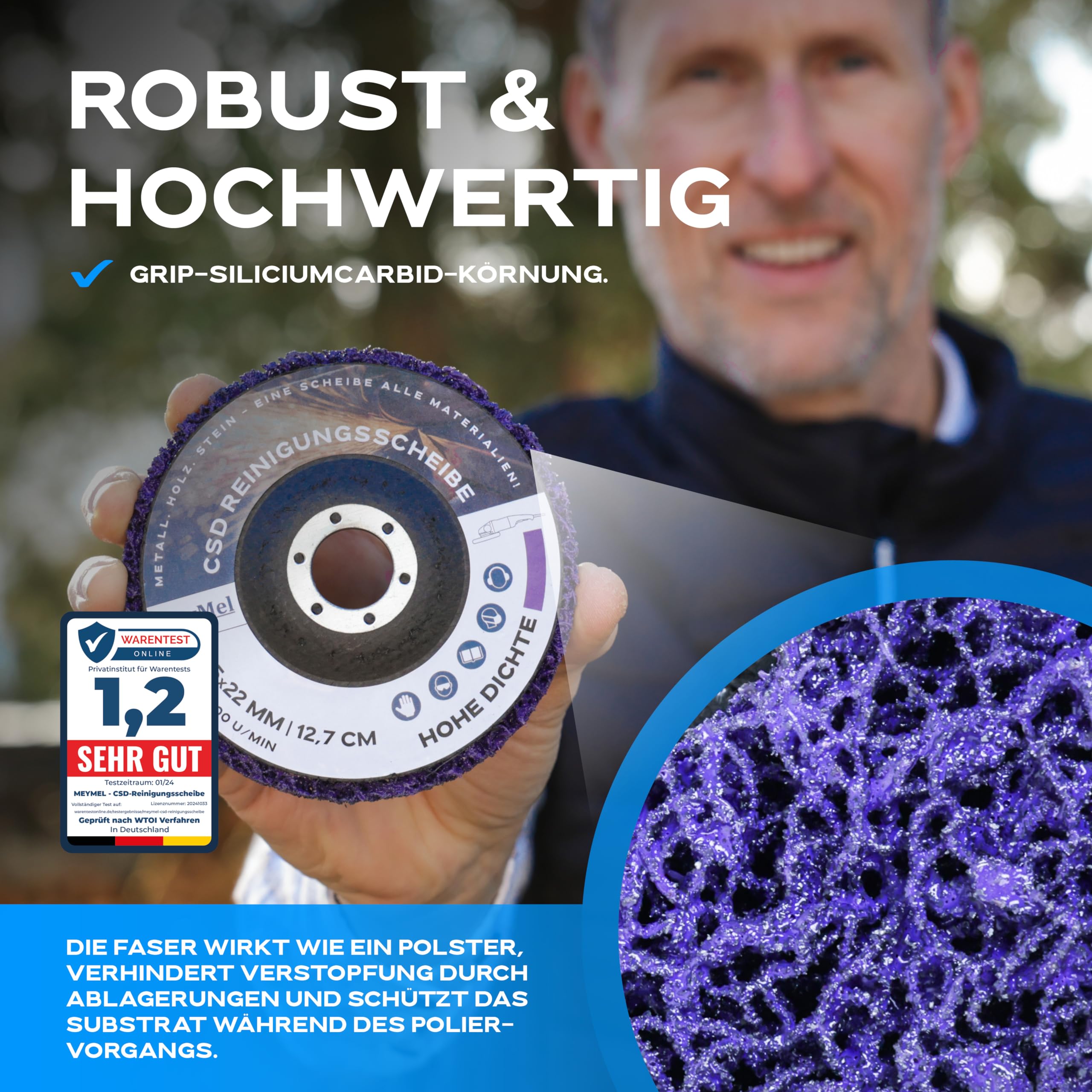 MeyMel® 5 Stück Premium CSD Scheibe 125mm 3x Grob & 2x Mittel | Hochleistungs- & Bruchsichere Reinigungsscheibe | Für Winkelschleifer 125mm | Rostentferner für Flex | Holz Metall Stein Beton 8