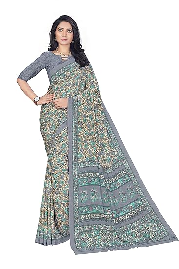Women's New Crepe Silk Uniform Saree with Blouse (1319_AC, Multicolour)