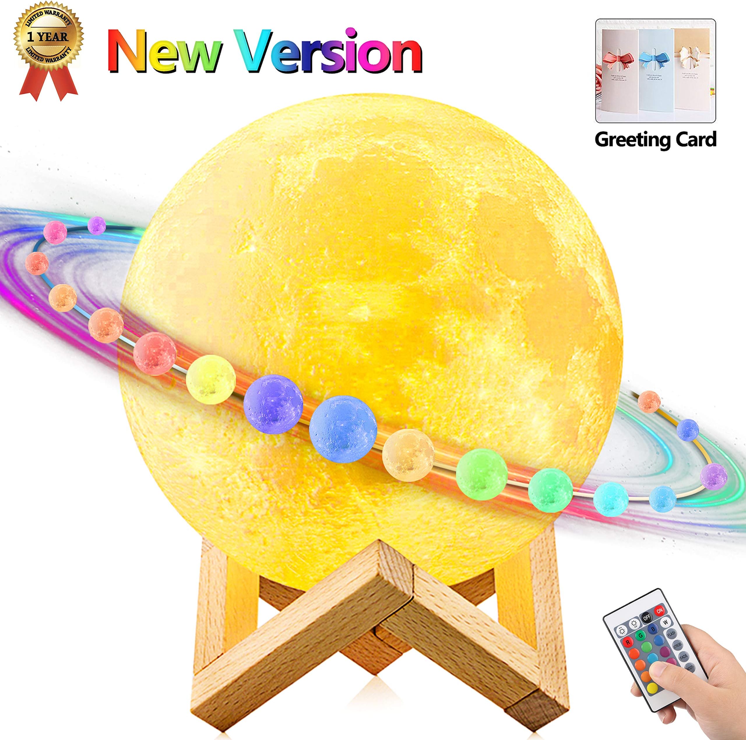 Moon Lamp - 16 Colors Large Moon Light 7.1"/18cm Remote Control USB Rechargeable Adjustment Brightness Dimmable with Wooden Stand & Greeting Card Product ID: 8011511336610