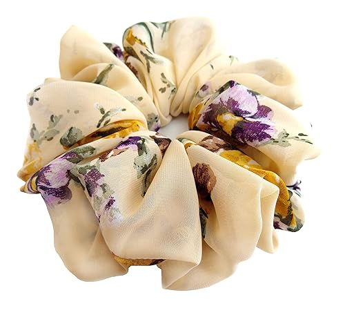 Amazon Com Cream Small Bright Flowers Scrunchies For Hair Large