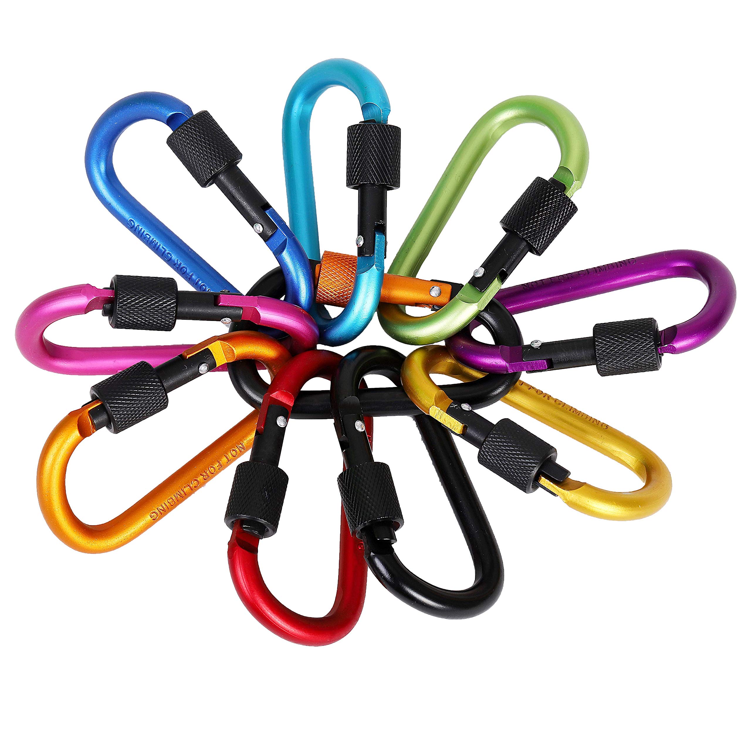 Locking Carabiner, Carabiner Keychain Aluminum Alloy Colorful D-ring Carabiners Clip Hook for Outdoor Camping Hiking Traveling Fishing Backpack 10 pack
