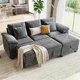 86" Modular Sectional Sleeper Sofa Bed, L Shaped 4 Seat Pull Out Couch with Storage Ottoman, Convertible Cloud Couch Bed, Sectional Couches for Living Room, Apartment (Gray)