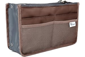 Periea Chelsy Purse Organizer Insert with Handles & 13 Pockets - 3 Sizes (Brown, Small)