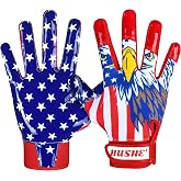 Hushe' American Flag Football Gloves Silicone Grip Youth Football Receiver Gloves USA Flag Football Receiver Gloves Adult Football Receiving Gloves Football Gloves Men Youth &amp; Adult.