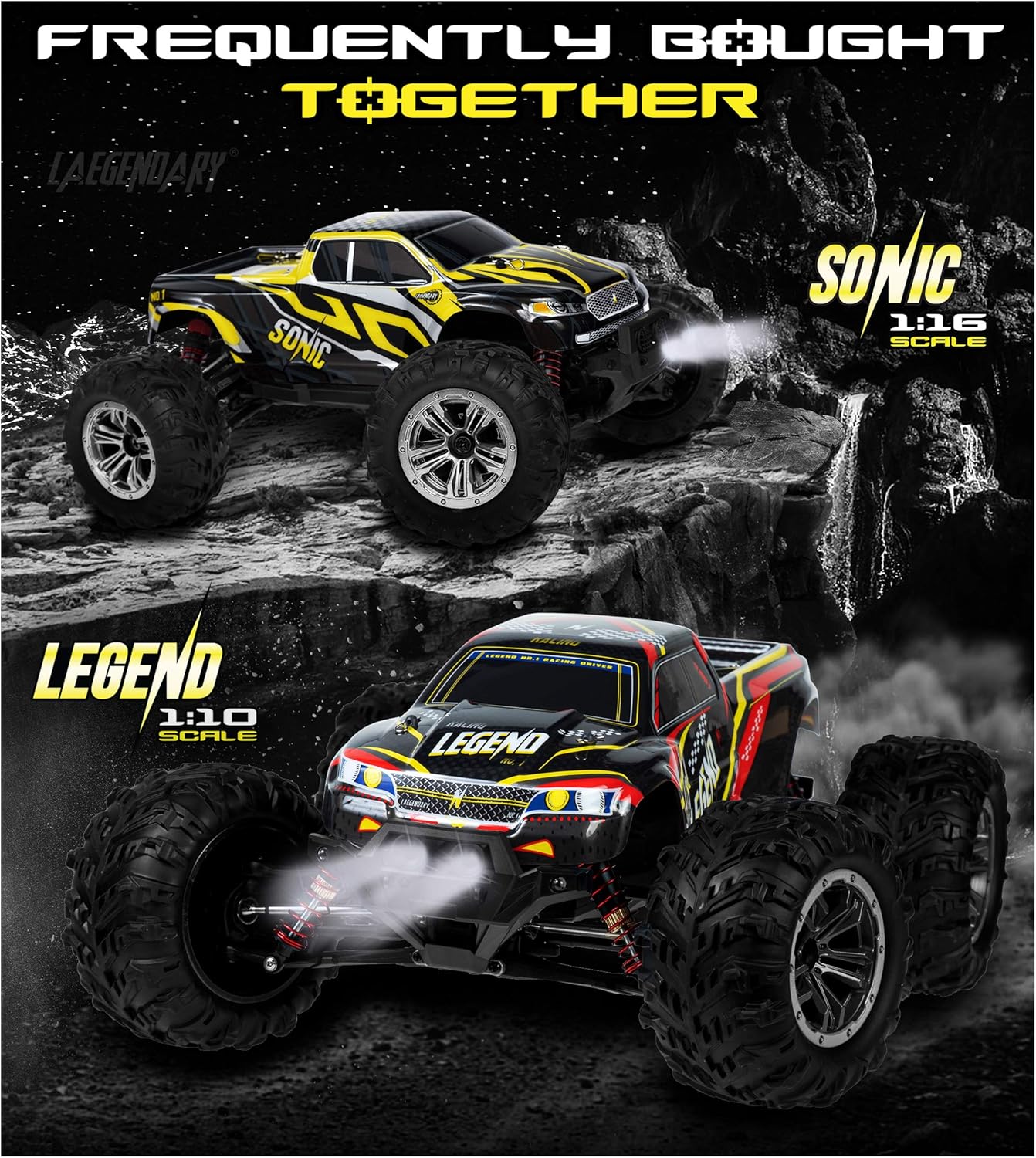 1:10 Scale Large RC Cars 48+ kmh Speed - Boys Remote Control Car 4x4 Off Road Monster Truck Electric - All Terrain Waterproof Toys Trucks for Kids and Adults - 2 Batteries + Connector for 40+ Min Play: Toys & Games