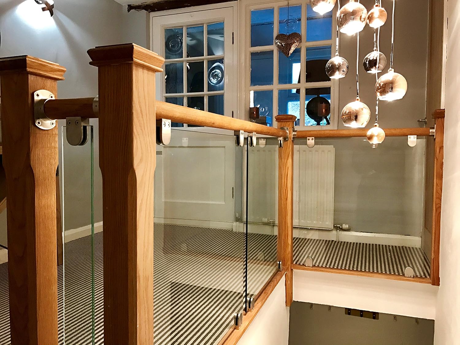 Oak Handrail Glass Landing Balustrade Kit Fit Landing 1660