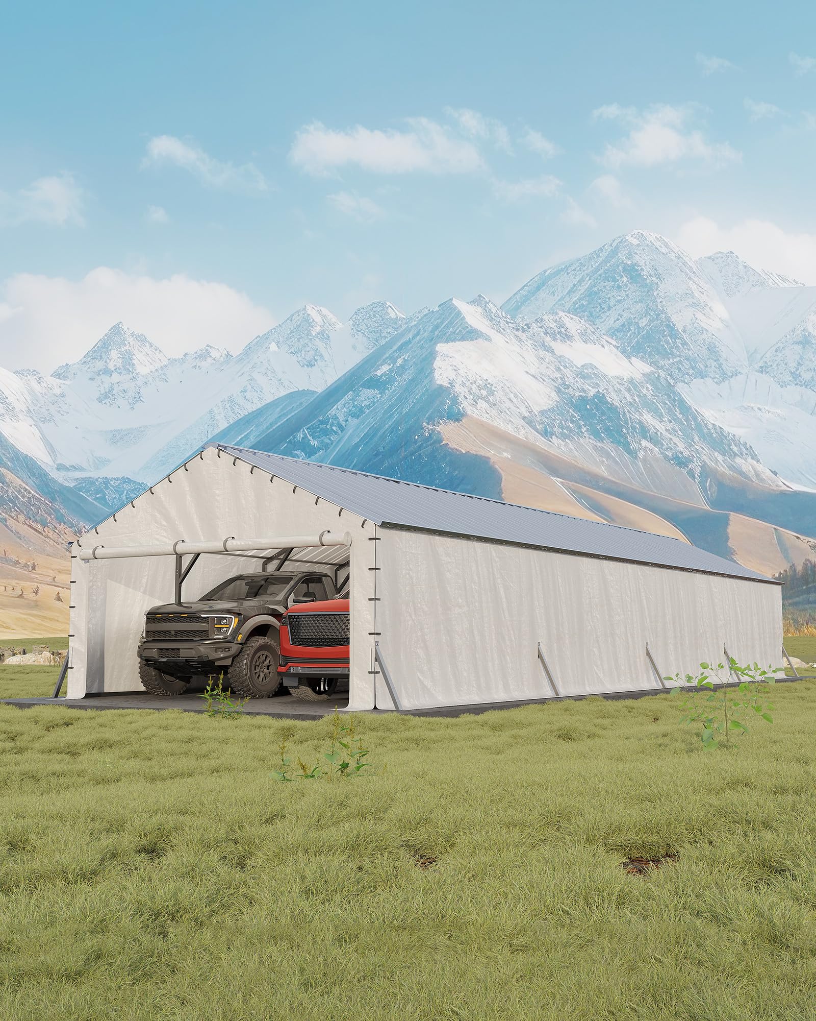 Photo 1 of ***PARCIAL SET*** GarveeLife 20'X40'x12' Metal Carport for Multiple Vehicles, Enclosed Car Ports, Vertical Roof Design, for All-Weather, for Full-Size Pickup Trucks, Boats, and Tractors