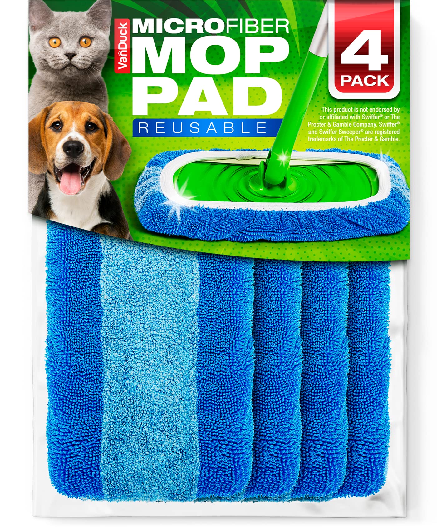 Photo 1 of VanDuck Reusable Pet Heavy Duty Mop Pads Compatible with Swiffer Sweeper (4-Pack) - Washable Microfiber Mop Pads for Wet & Dry Use - All Purpose Floor Mopping and Cleaning Product