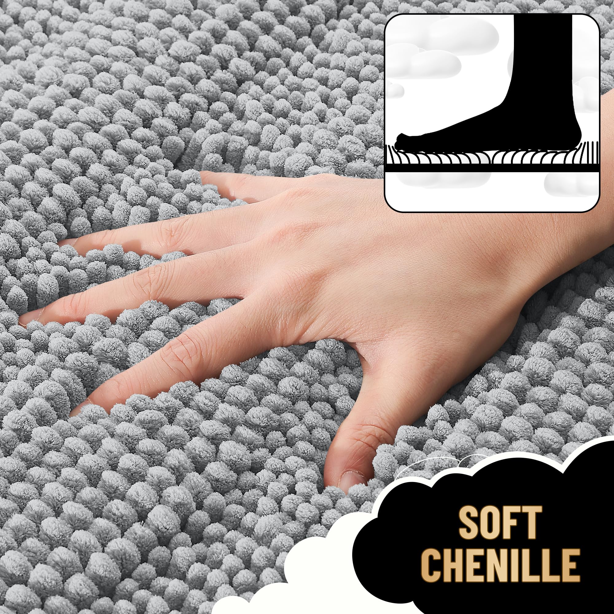 Condition photo showing As Is for olanly thick bathroom rugs sets 2 piece, soft absorbent chenille striped bath mats area rug set, mac