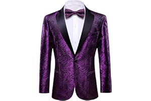BARRY.WANG Barry. Wang Men's Sport Coats & Blazers Flower Suit Jacket 1 Button Paisley Tuxedo Mardi Gras Carnival Parade Gift