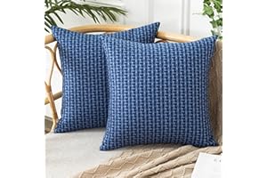 UGS UGASA UGASA Outdoor Waterproof Pillow Covers Pack of 2 Weaving Texture Water Resistant Outside Decorative Pillow Cases for Patio Garden Porch Yard Bench Tent 18x18 Inch, Navy Blue
