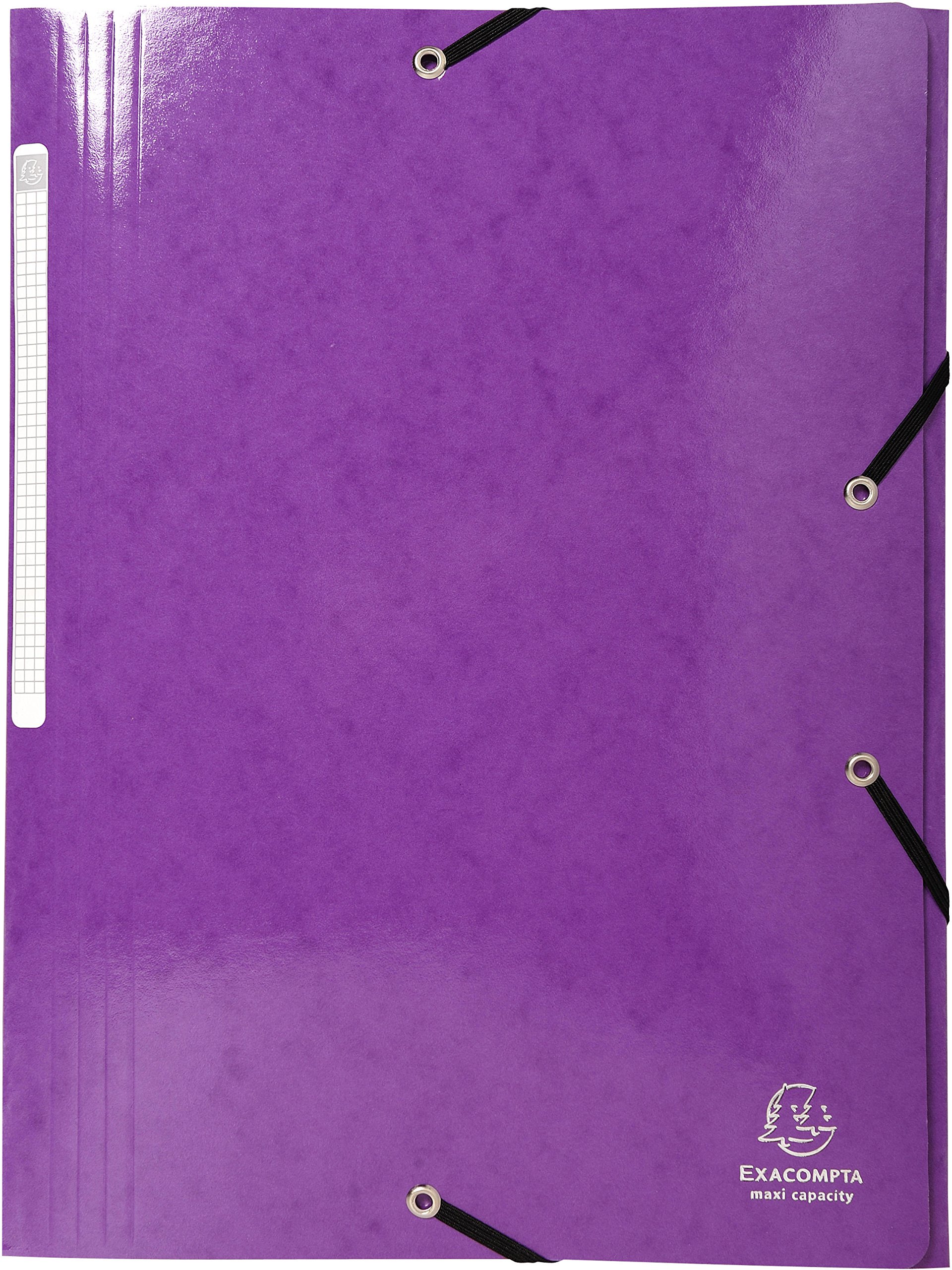 Exacompta - Ref 55826E - Iderama Collection - Elasticated 3-Flap Folder - Suitable for A4 Documents, 425gsm Glossy Coated Pressboard, FSC-Certified - Purple (Pack of 25)