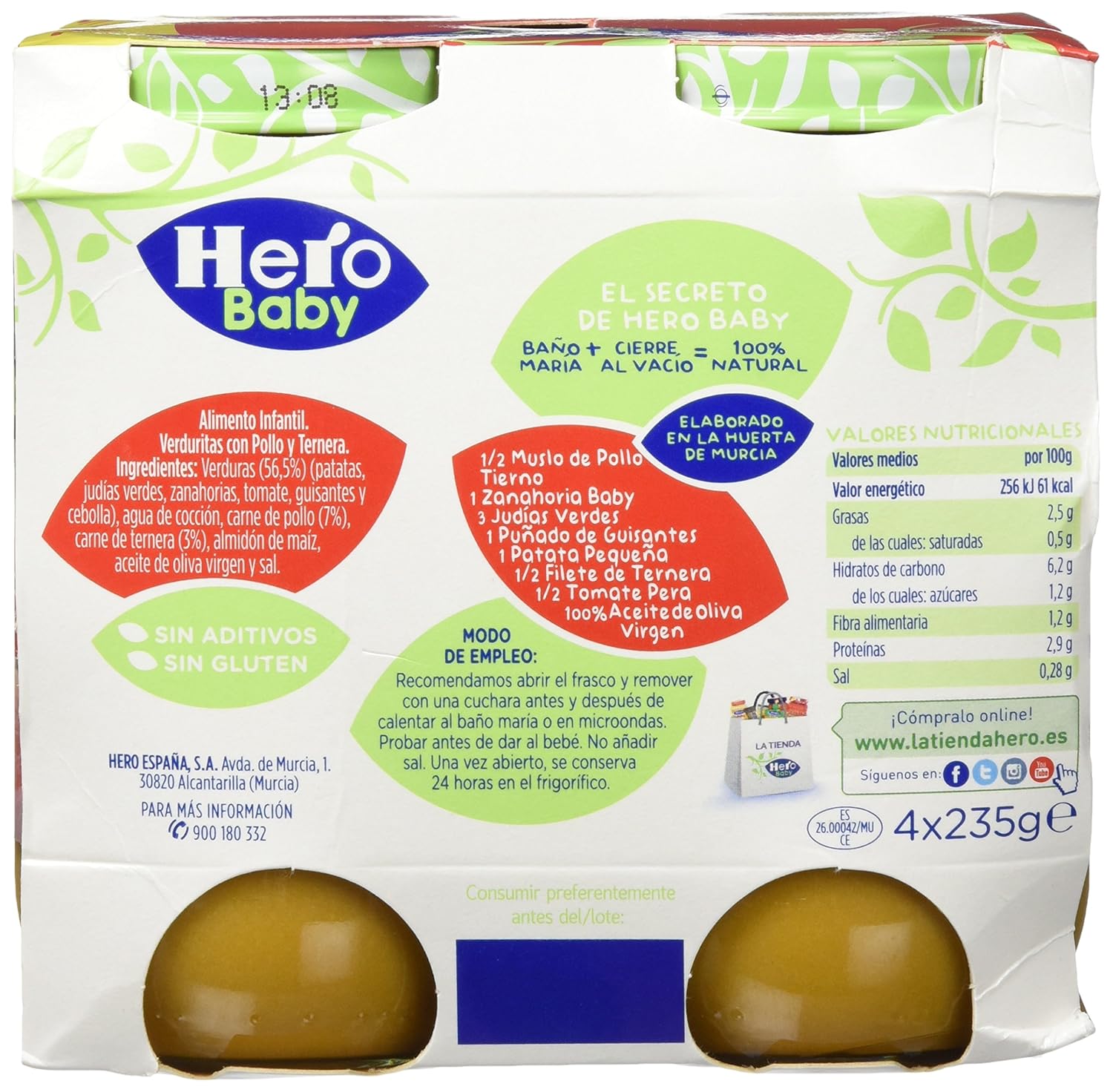 Hero Baby Natur Verduritas con Pollo y Ternera Potito para Bebés a ...