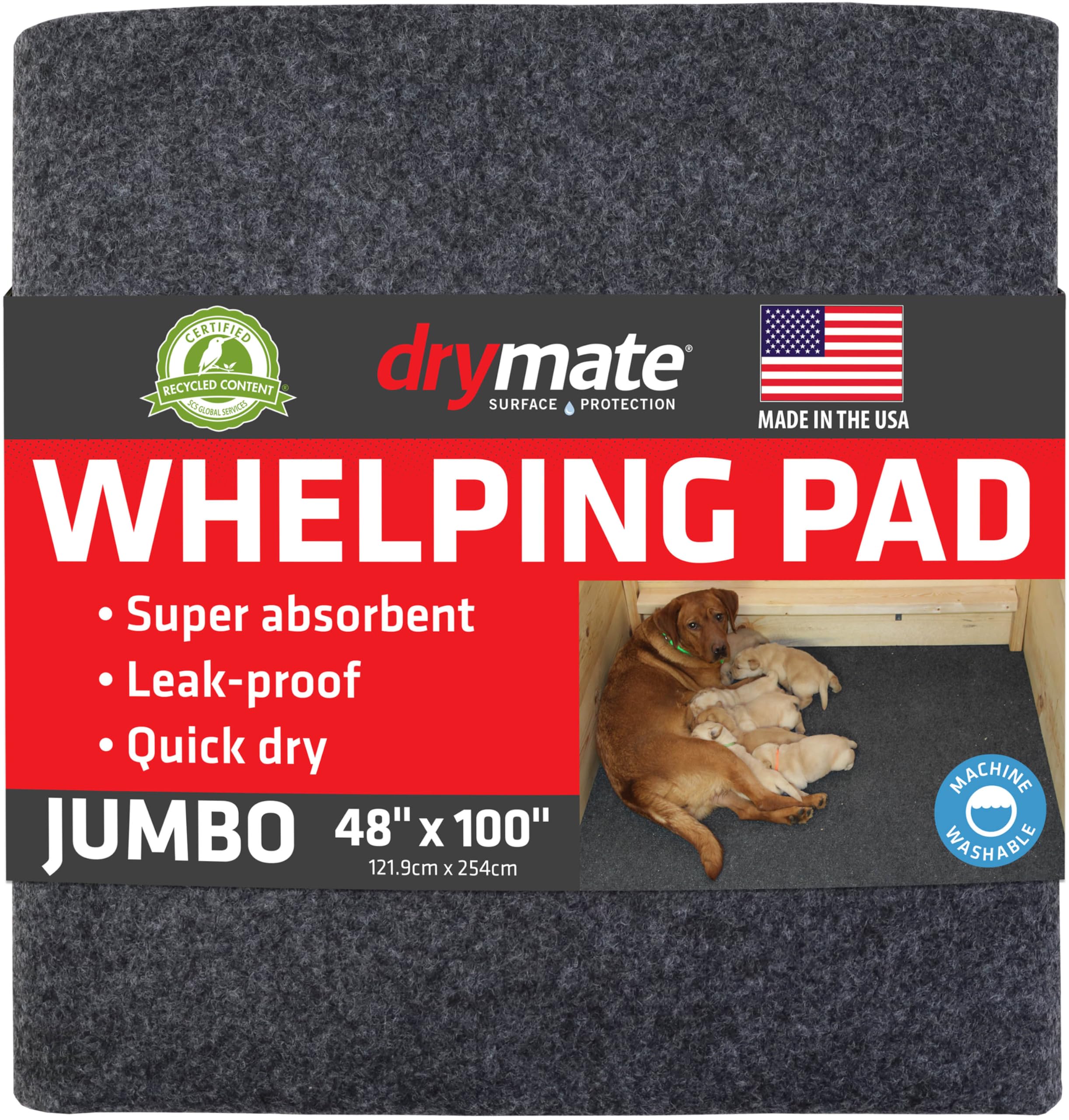 Photo 1 of Drymate Jumbo Whelping Box Liner Mat, Machine Washable, Super Absorbent, Waterproof, Quick Dry, Slip-Resistant, Reusable Dog Puppy Pee Pads for Training, Housebreaking, Incontinence (USA Made)(48x100)LPNPMEY3659830
