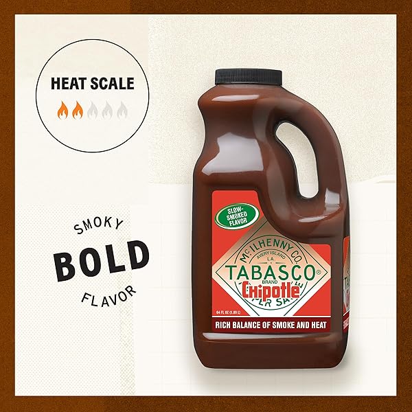 TABASCO® BRAND CHIPOTLE PEPPER SAUCE, MEDIUM HOT SAUCE, BULK PLASTIC JUG, SMOKY & SMOOTH, PERFECT FOR LARGE RECIPES, GREAT FOR MARINATING OR GRILLING MEATS & MORE, 64 FL OZ (PACK OF 1)