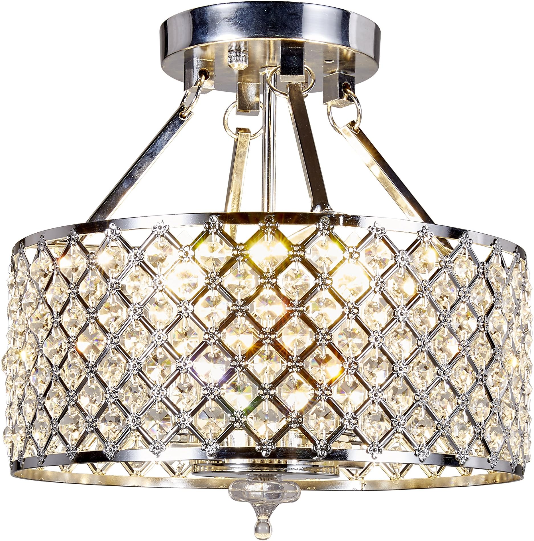Paris Lighting, Semi Flush Mount Crystal Chandeliers, Chrome Finish, Diameter 14 inches x Height 14 inches … (Silver)