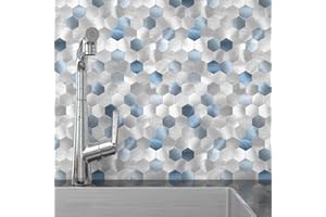 BeNice Peel and Stick Backsplash Hexagon for Kitchen 3D Adhesive Metal Wall Tile Stickers 10pcs Blue