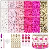 MIIIM Pink Clay Bead Bracelet Kit, Heishi Beads, Flat Clay Beads and Gold Spacer Beads for Jewelry Making, Friendship Bracelet Beads Kit for Crafts, Concert, Raves, Gifts