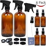 6 Pack Amber Glass Spray Bottles, 2 Pack 16 oz Empty Amber Spray Bottles and 4 Pack 2 oz Glass Amber Spray Bottles for Essential Oils