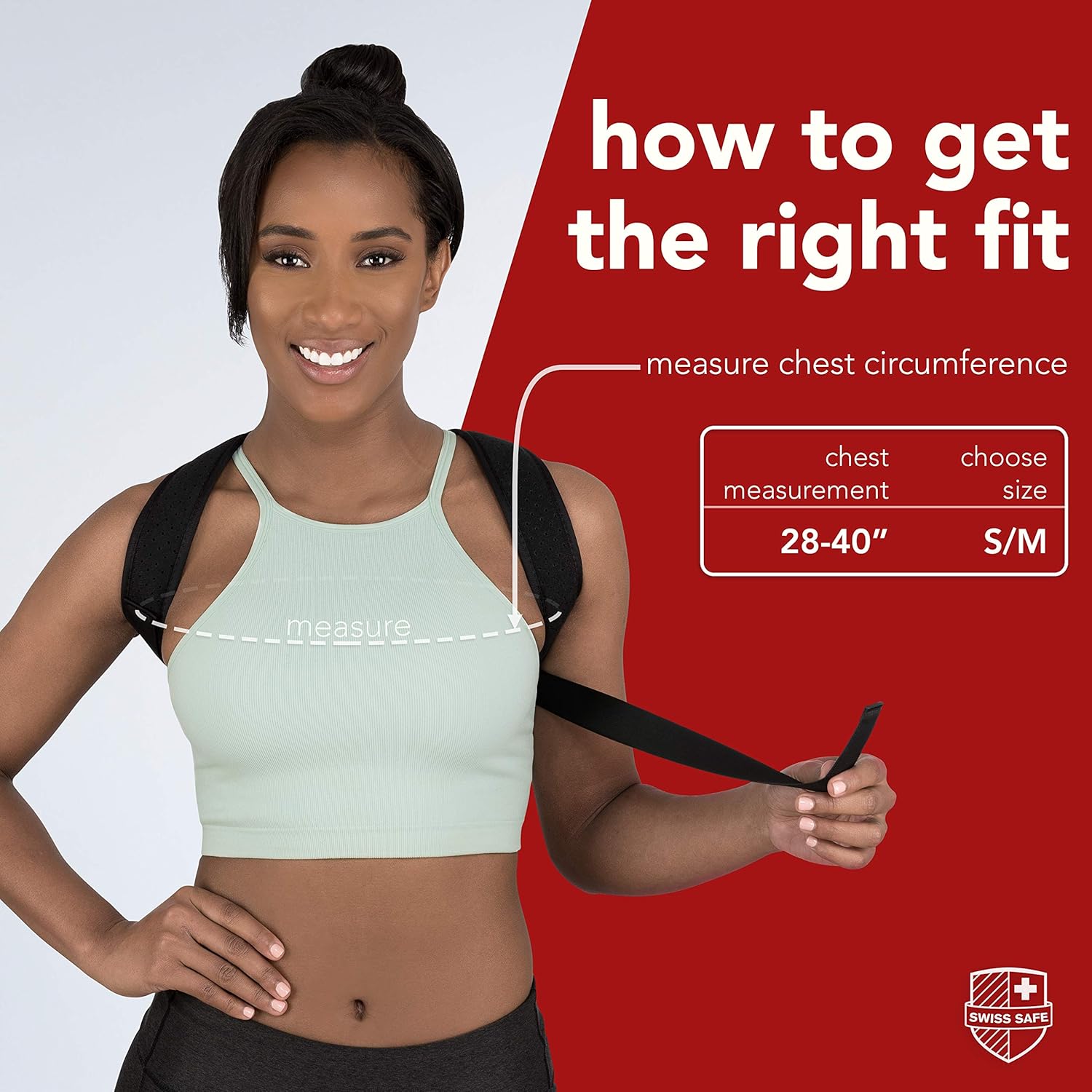 Swiss Safe Posture Corrector for Men/Women - Stylish & Discreet Ergonomic Back Straightener Brace for Proper Posture & Spinal Pain Relief (Black, Small/Medium): Industrial & Scientific