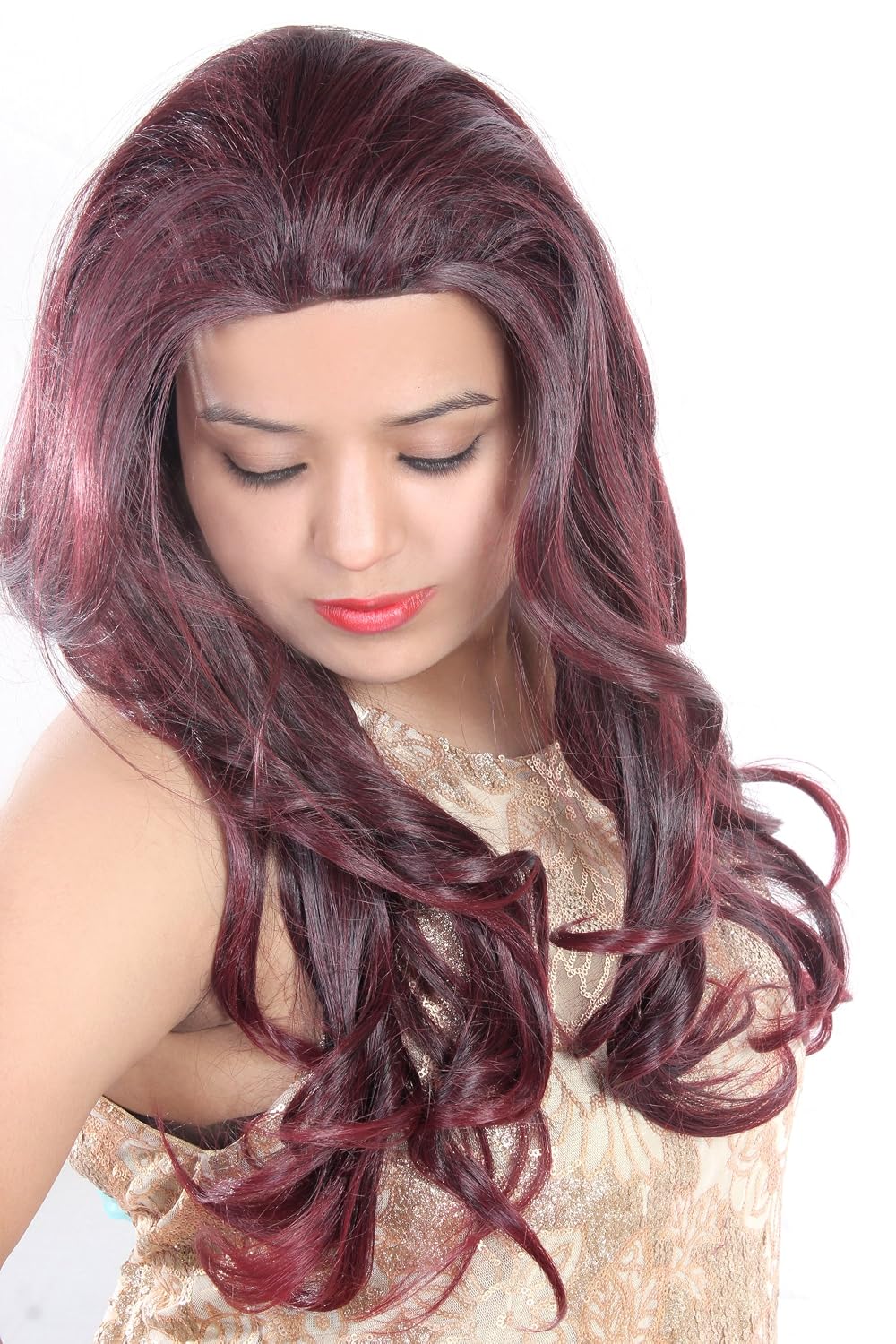 Buy Ritzkart 24 Inch Back Combing Burgundy Color Long Wavy