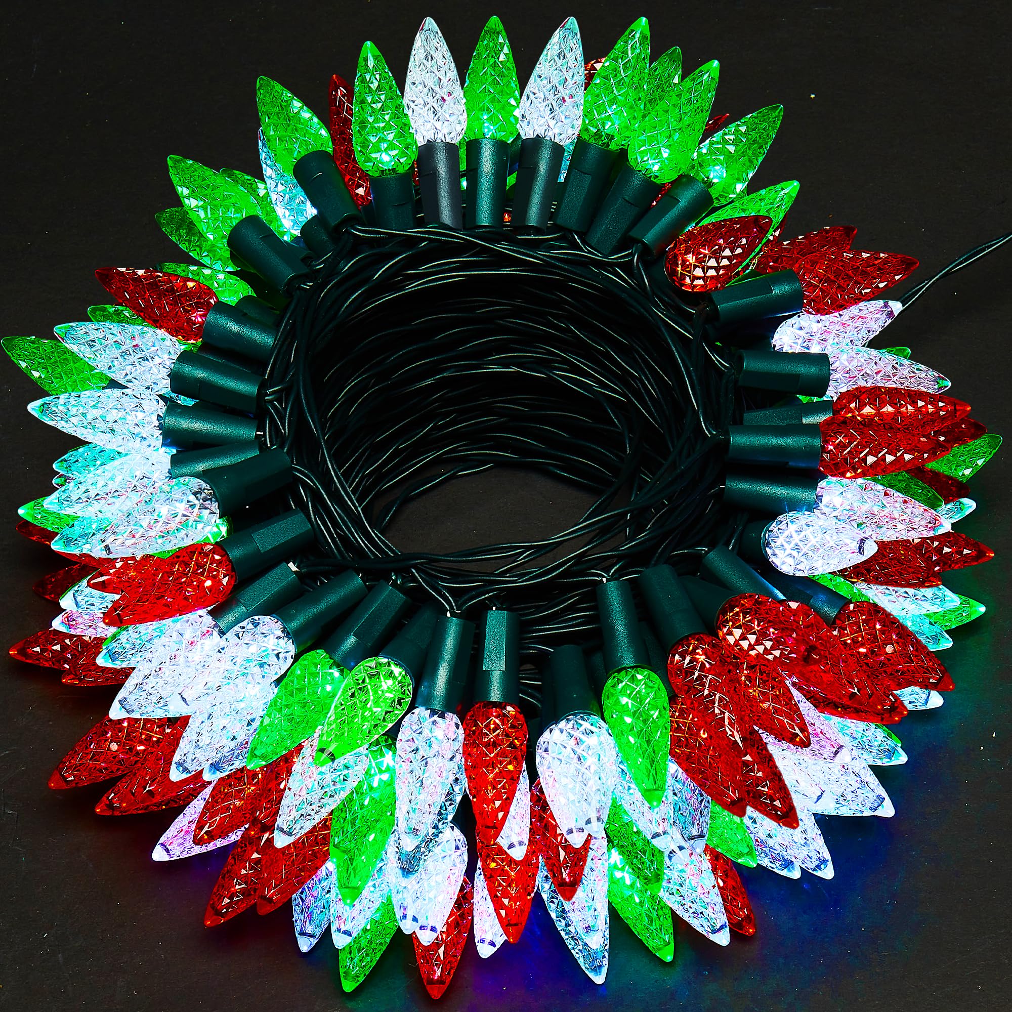 Photo 1 of WBao C6 Battery Operated Christmas String Lights, 100 LED 33ft with 8 Modes, Timer, Waterproof for Indoor Outdoor Christmas Trees, Fence, Stairs Xmas Decorations, Red Green White