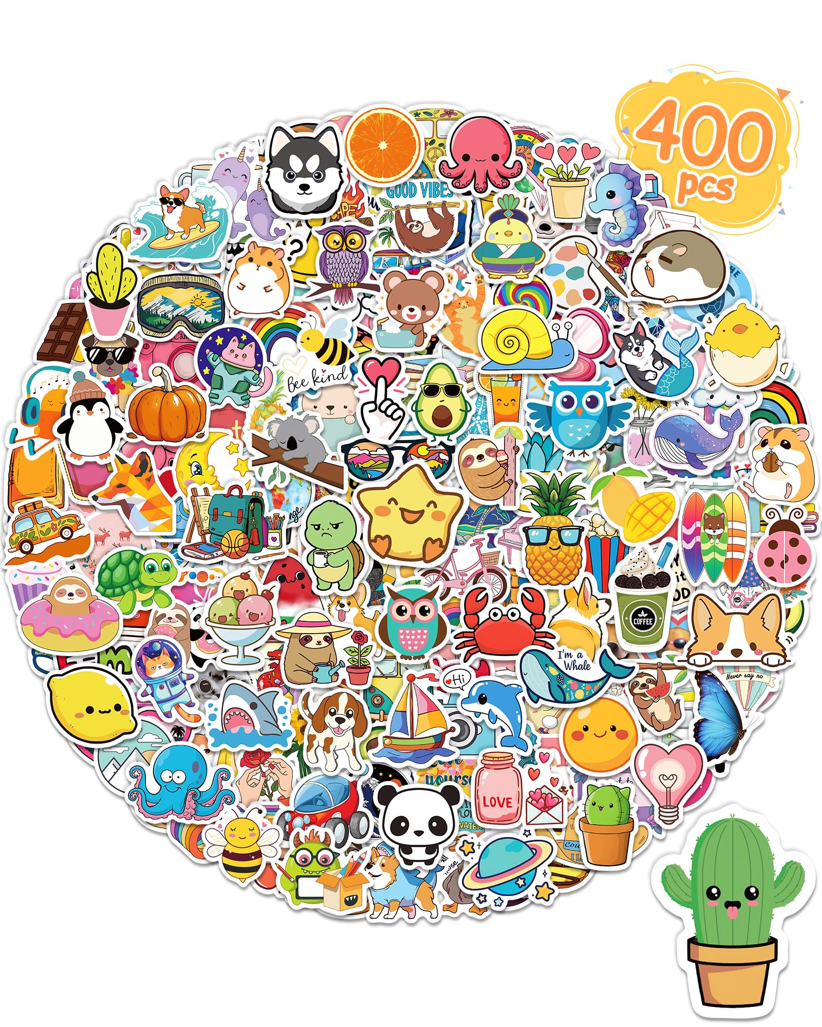 Photo 1 of 400 Pcs Stickers for Kids, Cute Water Bottle Vinyl Waterproof Laptop Stickers for Students Gifts School Supplies Classroom Teacher Prizes Sticker Pack for Kids Girls Teens