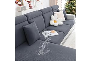 Smiry Waterproof Couch Cushion Covers for Sofa, Stretch Jacquard Seat Cushion Covers Washable, Sectional Sofa Slipcover Elastic Furniture Protector for Pets, Kid (3PC, Grey)