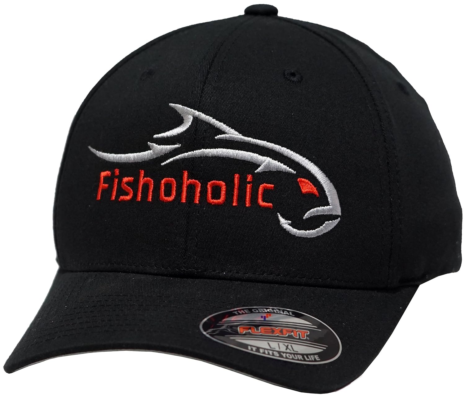 Fishoholic Baseball Fishing Hat ~ 6 Colors & 3 Sizes. Angry Fish Logo