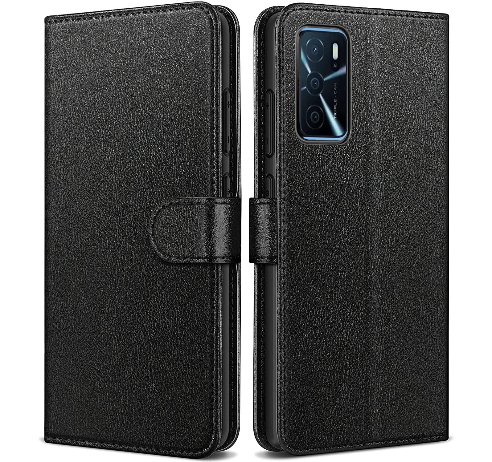 NWNK13 For Oppo A16S / A54S / A16 Case Leather Wallet Book Flip Stand View Phone Cover with Card Holder Slots Compatible with Oppo A16s (Black)