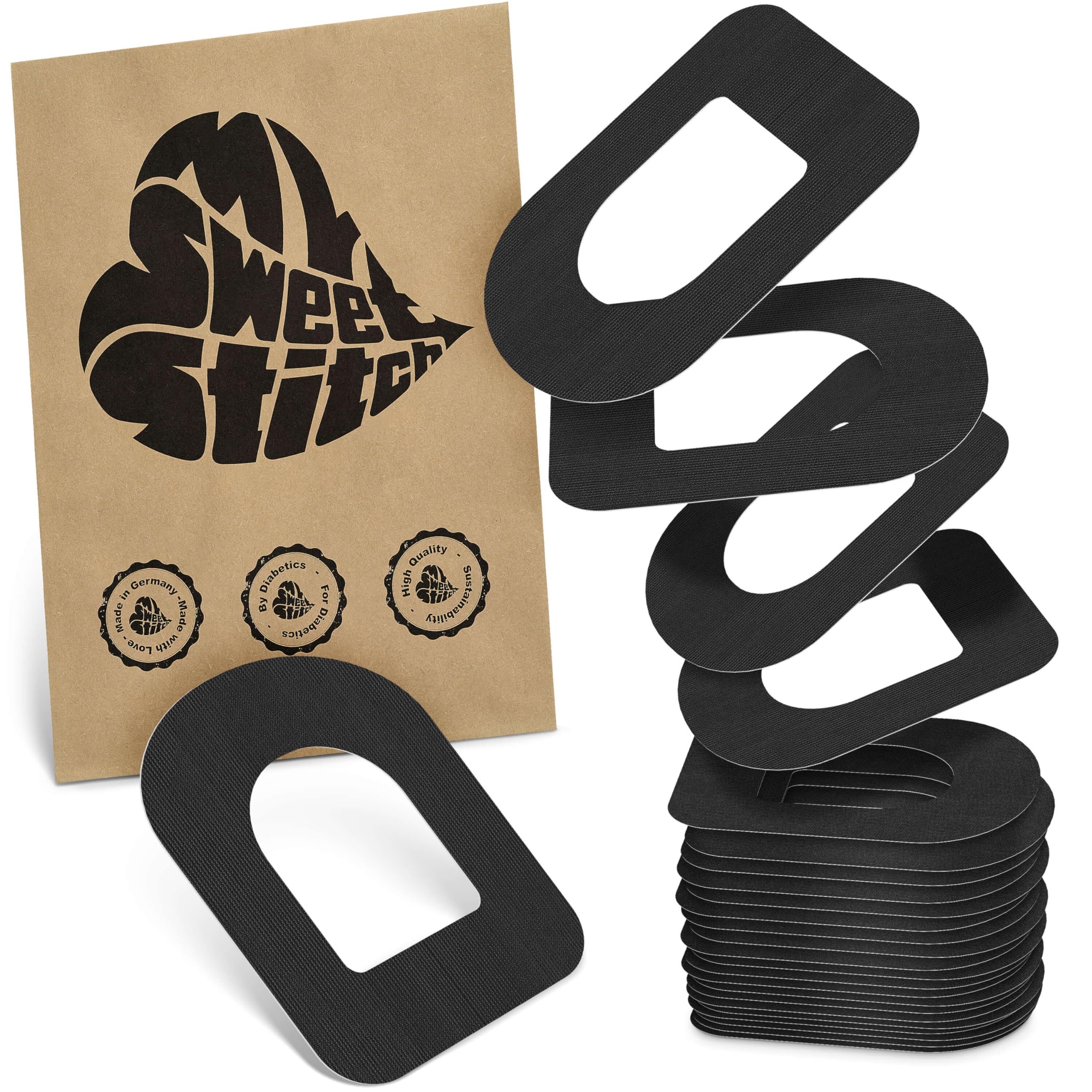 MySweetStitch - 25 x Omnipod Patches, Ring Patch Ø 95 x 72mm, Waterproof, Breathable, Skin-Friendly, Made in Germany, Black