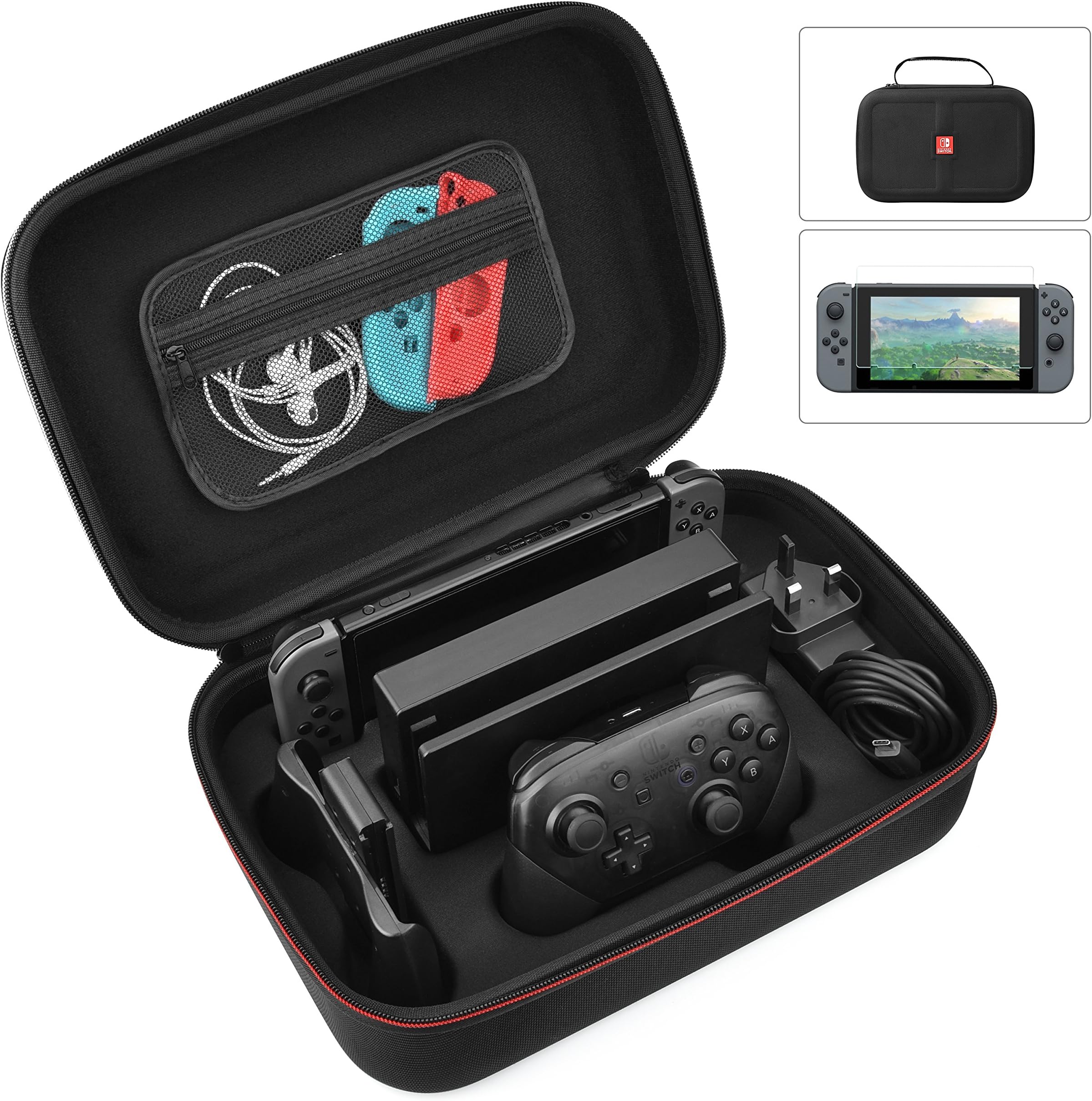 Nintendo Switch Protective Case, Portable Multi-Function Hard EVA Pouch Storage Bag Carrying Case for Nintendo Switch Console &Accessories Black