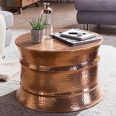 Aram Coffee Table 62 X 41 X 62 Cm Aluminium Copper Side Table Oriental Round Flat Hammered Metal Design Living Room Table Modern Lounge Table Indian Stubentisch Small Amazon De Kuche Haushalt