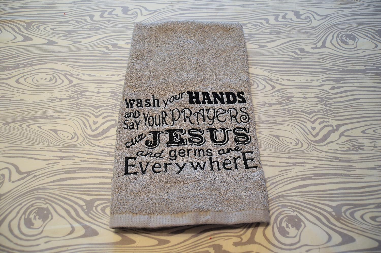 Embroidered Gray Bathroom Germs Jesus Towel Hand Bath Linen,Bath
