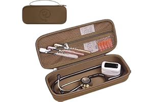 PERFCAZE Portable Stethoscope Case Compatible with 3M Littmann Classic III, Lightweight II S.E, Cardiology, MDF, Hard Stethoscopes Case with Mesh Pocket for Accessories Medical Scissors Thermometer (Brown)