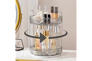 Weidace 360 Rotating Makeup Organizer for Vanity, Bathroom Countertop Spinning Perfume Organizer, High-Capacity Cosmetic and Skincare Dresser Make Up Holder Rack (2 Tiers, Grey)