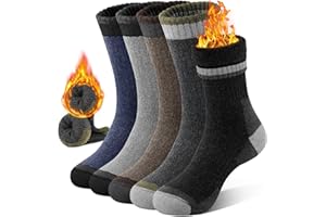 UUMIAER Merino Wool Socks for Men Hiking Thermal Warm Winter Crew Socks Thick Cushion Moisture Wicking Socks 5 Pairs