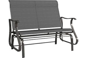 Outsunny 2-Person Outdoor Glider Chair, Patio Glider Rocking Chair with Mesh Seat and Backrest, Steel Frame for Outdoor, Back