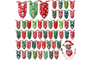 Preboun 50 Pcs Christmas Dog Bandanas Bulk Red and Green Bandanas for Dogs Triangle Kerchief Bibs Scarf Set for Pet Xmas Costume Photo Props Accessories Pet Shops, 25 Styles (25.6 x 17.7 x 17.7)