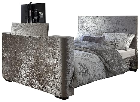 Newark Electric Tv Bed Silver Crushed Velvet With Tv Lift