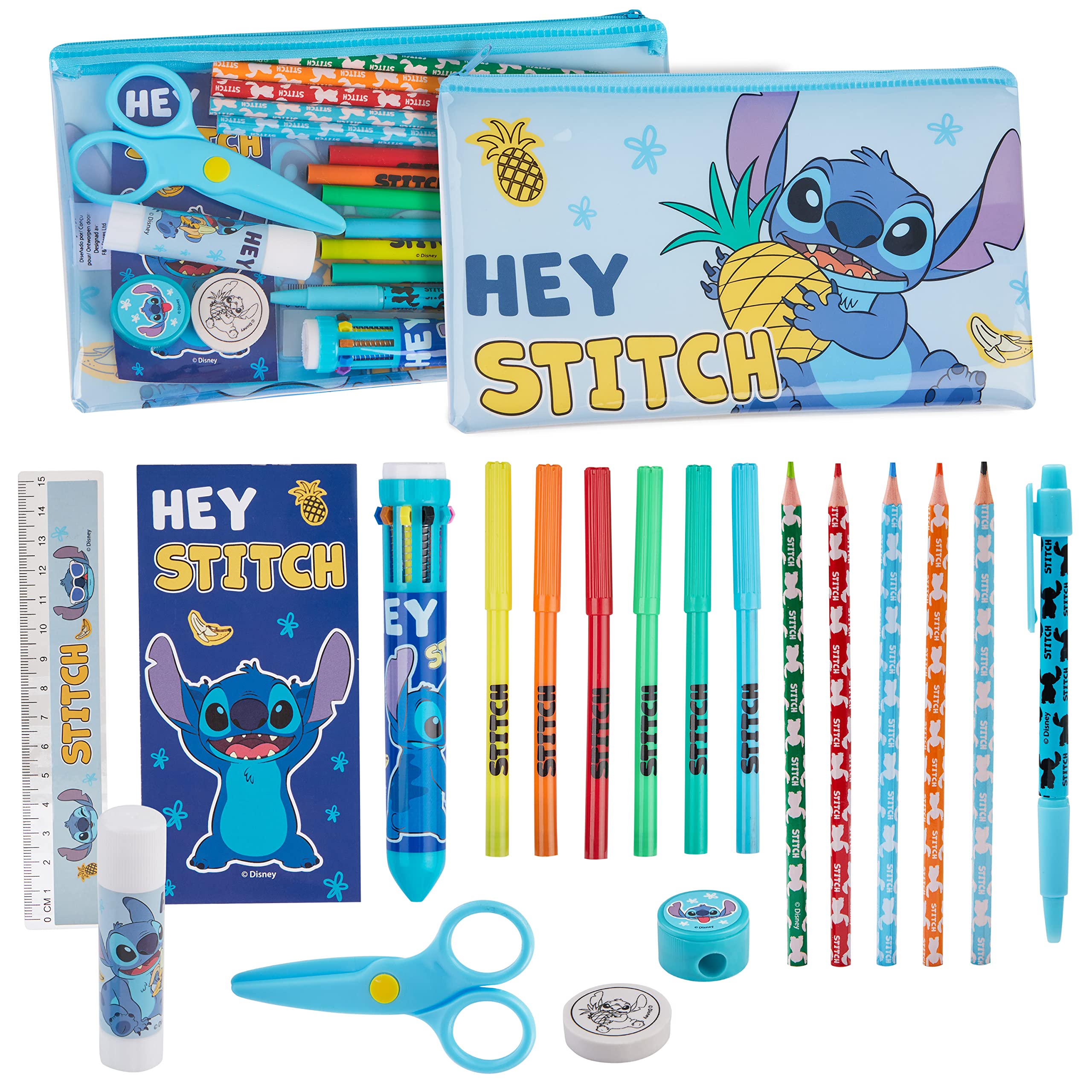 Disney Stitch Kids Pencil Case and Stationery Supplies Set for Preschool Nursery Notebook Colouring Pencils Pen, Girls Gifts (Blue Stitch) — image 1