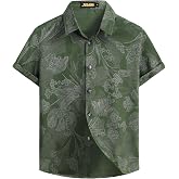 JOTOOK Boys Hawaiian Shirt Short Sleeve Button Down Tropical Summer Shirts | Beach, Vacation, Hawaii, Cruise, Aloha, Travel, Club, Resort Wear, Button Up, Casual, Festival, Floral, Flower, Holiday