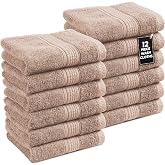 LANE LINEN Wash Cloths for Body 100% Cotton 12 Pack Soft Absorbent - Taupe | Spa, Gym, Salon &amp; Dorm Ready - Soft Cotton 12x12 Wash Cloths for Bathroom, Face &amp; Body