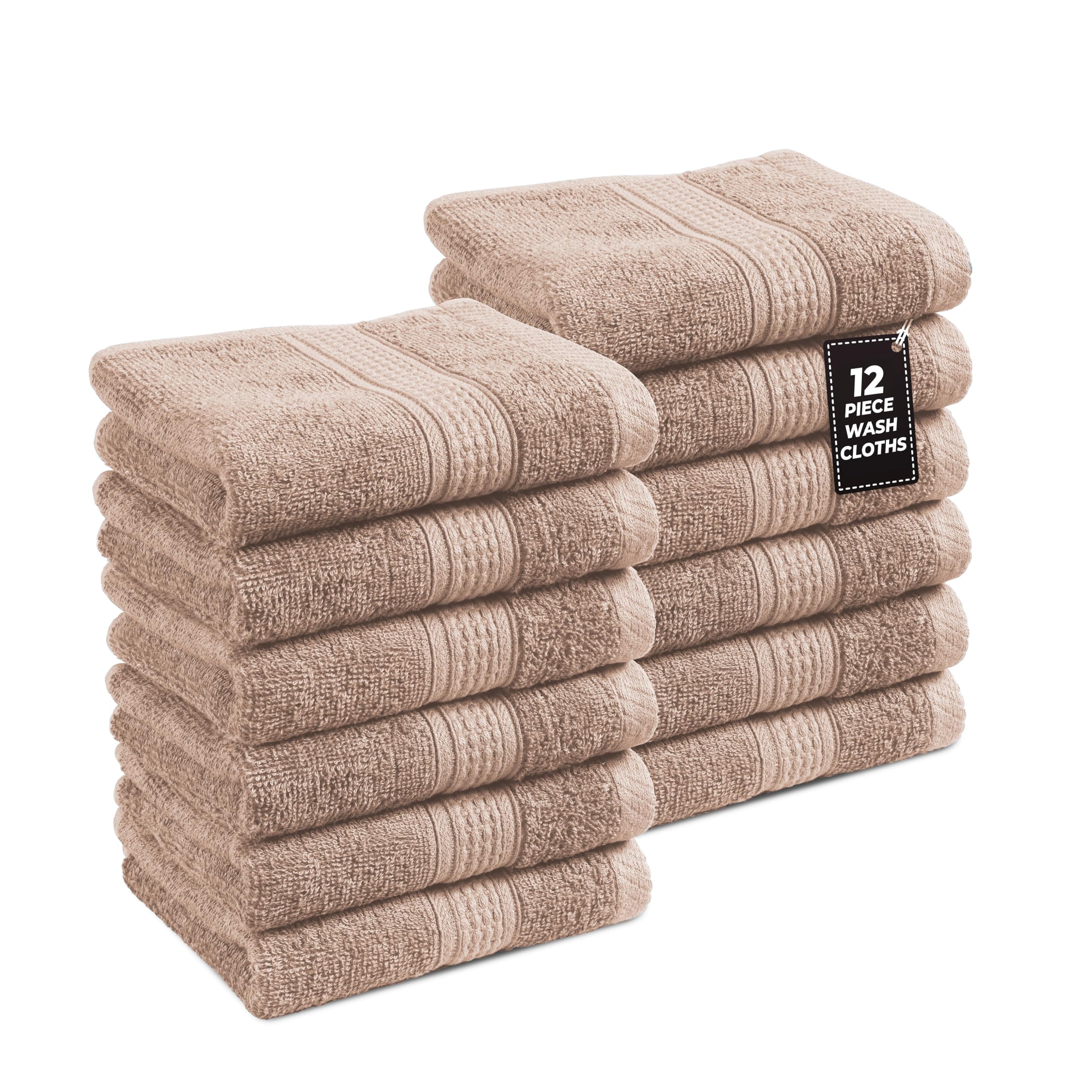 Photo 1 of LANE LINEN Washcloths 12 Pack - Spa & Salon Quality - 100% Ring Spun Mercerized Cotton Face Towels - Very Soft & Absorbent Wash Cloths for Body, Beauty, Home, Gym - Fingertip Towels - 13"x13", Taupe