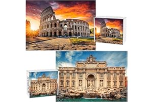 WISHDIAM 2 Pack Italy Puzzles for Adults 1000 Pieces, Trevi Fountain & Colosseum in Rome Italy Puzzles 1000 Pieces for Adults, Puzzles for Women &Mom