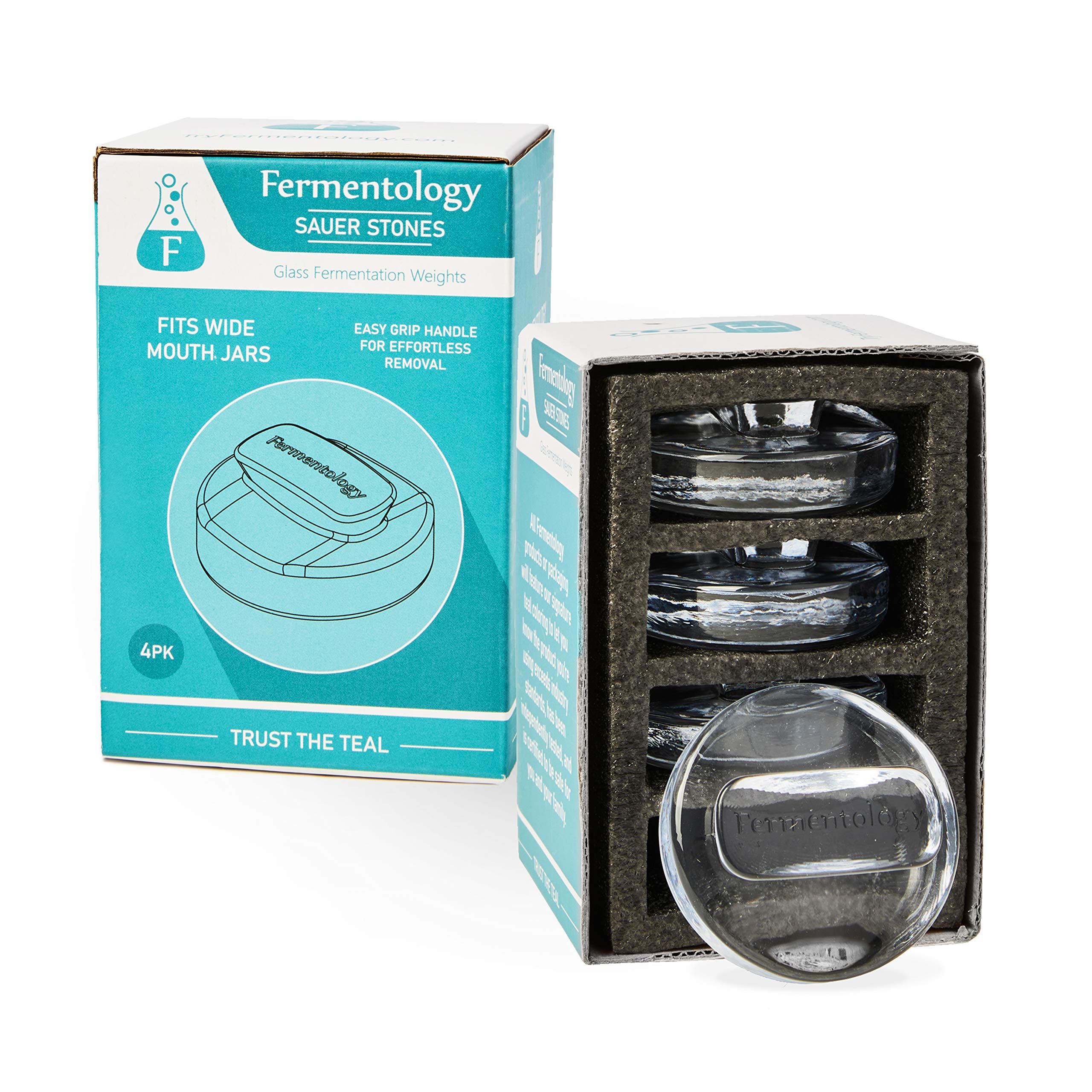 Fermentology Saur Stone Glass Weights – Pickling and Fermenting Weights - Set of 4 - Wide Mouth Mason Jar Fermentation