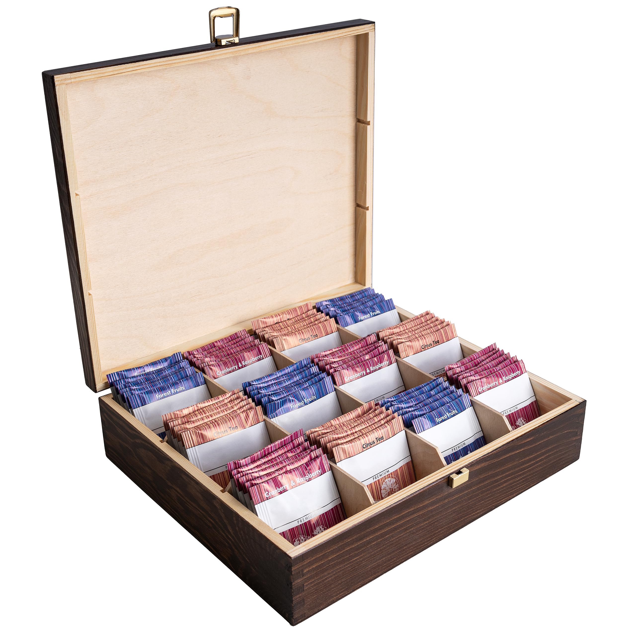 Creative Deco Brown Wooden Tea Box Storage Lid | 12 Compartments | 29x25.5x7.5cm | Natural Wood | Luxury Compartment Organiser Keepsake Caddy Chest Easter | Chocolate Coffee | Gift Box