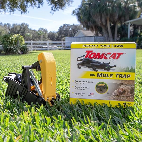TOMCAT MOLE TRAP, INNOVATIVE AND EFFECTIVE MOLE REMOVER TRAP KILLS WITHOUT DRAWING BLOOD, REUSABLE AND HANDS-FREE, 1 TRAP