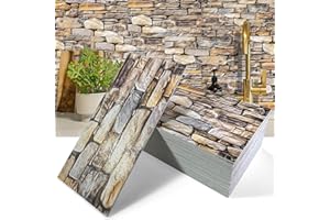 MOONFUN 50-Pieces Thick PVC Subway Tile,4"x 8" Peel and Stick Backsplash Wall Tiles,Retro Faux Stone Self-Adhesive Backsplash for Kitchen,Bathroom,Living Rooms,Fireplace,RV(11.11 Sq. Ft. Coverage)